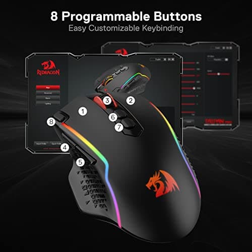Redragon M810 Pro Wireless Gaming Mouse, 10000 DPI Wired/Wireless Gamer Mouse w/Rapid Fire Key, 8 Macro Buttons, 45-Hour Reliable Power Capacity and RGB Backlit for PC/Mac/Laptop 5
