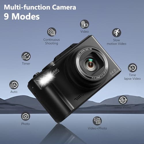 4K Digital Camera for Photography, 64MP Vlogging Camera for YouTube with 3" 180° Flip Screen, 18X Digital Zoom Point and Shoot Camara with 32GB Micro SD Card for Beginner (Black) 4