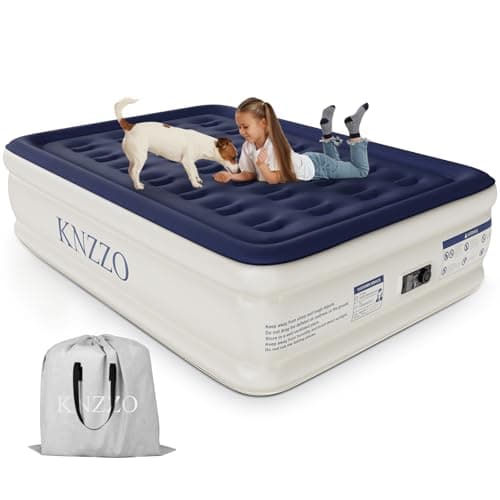 KNZZO Air Mattress Full with Built-in Pump, Blow Up Mattress with Soft Flocked Top, Leakproof Inflatable Mattress, Foldable Waterproof Air Bed for Home, Guests, Camping, with Storage Bag