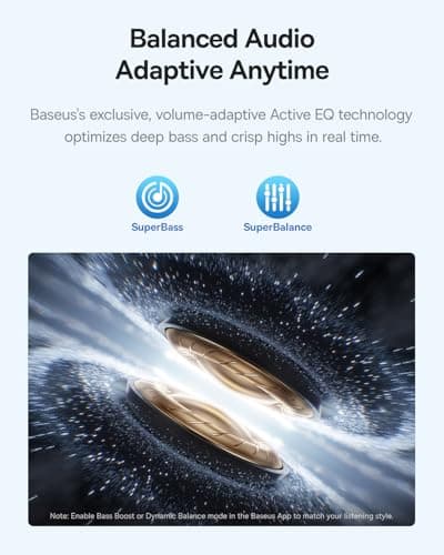 Baseus Bass BP1 Pro Noise Cancelling Wireless Earbuds, Real-Time Adaptive Noise Cancelling, Adaptive Active EQ, LDAC Hi-Res Sound, 6-Mic AI Clear Calls, 55H Playtime, IP55 Waterproof, Bluetooth 6.0 3