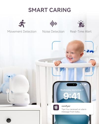 Comfyer Hybrid Video No WiFi & Smart WiFi Baby Monitor - 5" 1080P Split Screen & 2K Camera App Control, Motion Alerts, Sound Detection, HD Night Vision, 5050mAh Battery,Triple Security, 1600ft Range 5