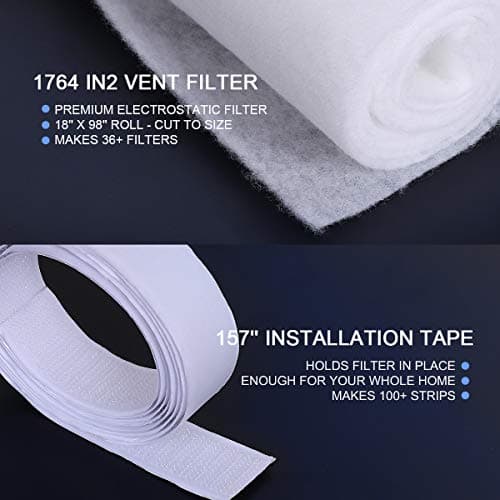 Lisol Complete Air Vent Filters Kit- 98‘’ x 18'' Electrostatic Media With 157" of Installation Tape 36+ Filters per Roll for HVAC, AC & Heating Intake Registers & Grilles 5