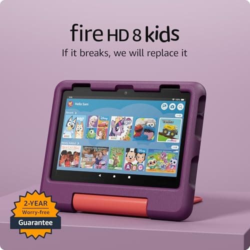 Amazon Fire HD 8 Kids tablet (newest model), ages 3-7. With bright 8" HD screen. Includes ad-free and exclusive content, parental controls and 13-hr battery, 32GB, Grape 5