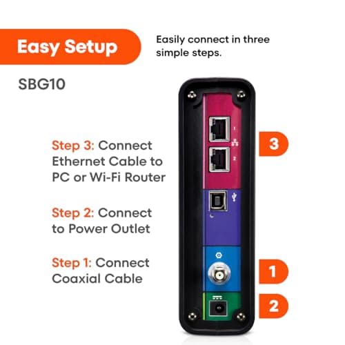 ARRIS (SBG10) - Cable Modem Router Combo - DOCSIS 3.0 16 x 4 Gigabit & AC1600 WiFi, For Comcast Xfinity, Cox, check with ISP for compatibility [Not for Spectrum] 400 Mbps Max Internet Speeds 6