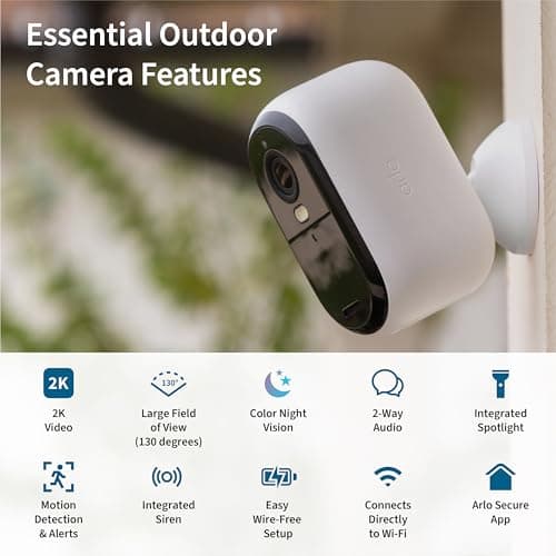 Arlo Essential Security Camera 2K | Outdoor-Indoor | 2nd Gen | Wireless with Spotlight, 2-Way Audio, Color Night Vision, Live Stream, Motion Activation, Real Time Notifications - White, 2 Camera 2