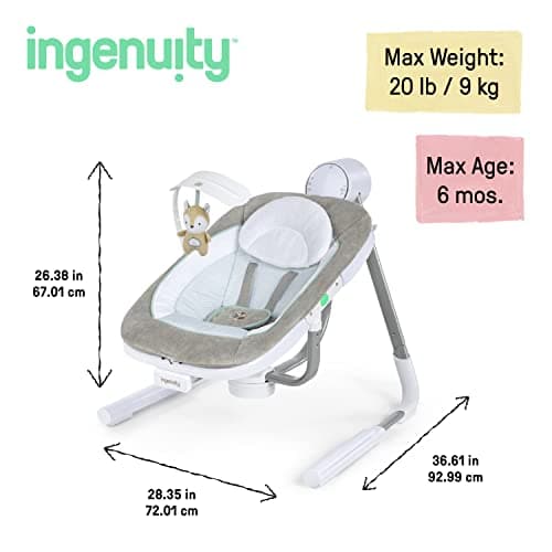 Ingenuity Anyway Sway 5-Speed Multi-Direction Portable Foldable Baby Swing & Infant Seat with Vibrations, Nature Sounds, 0-9 Months 6-20 lbs (Ray) 2