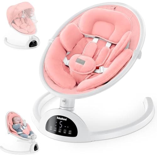 BabyBond Baby Swings for Infants, Bluetooth Infant Swing with Music Speaker, 3 Seat Positions, 5 Point Harness Belt, 5 Speeds and Remote Control - Portable Baby Swing for Indoor and Outdoor (Pink)