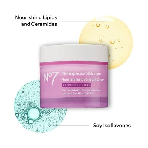 No7 Menopause Skincare Nourishing Overnight Cream - Hydrating Hyaluronic Night Cream for Dry, Sensitive Menopausal Skin - Skin Firming Lipids, Ceramides + Soy Isoflavones (50 ml) 4