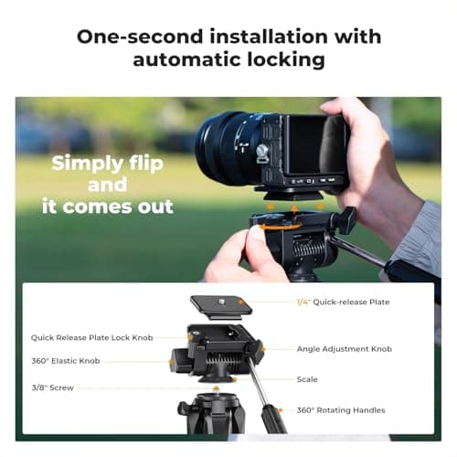 K&F CONCEPT Camera Tripod, 75" Lightweight Portable Travel Outdoor DSLR Tripods for Camera Phone Video Recording Tripod Stand, Cellphone Clip for Smartphone Live Streaming Vlog, Black 5