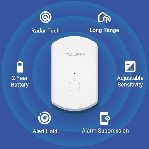 YoLink Indoor Motion Sensor RT, Radar Technology, Long Range, 2-Year Battery Life, Adjustable Sensitivity, Real-Time Alerts, Alarm Suppression, Alert Hold, No-Motion Detection, Hub Required YS7806 2