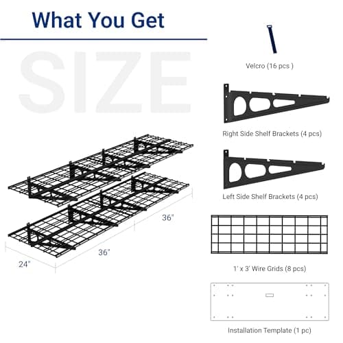 FLEXIMOUNTS 2-Pack 2x6ft Garage Shelving 24-inch-by-72-inch Wall Shelf Garage Storage Rack Floating Shelves, Black, Classic Series 2