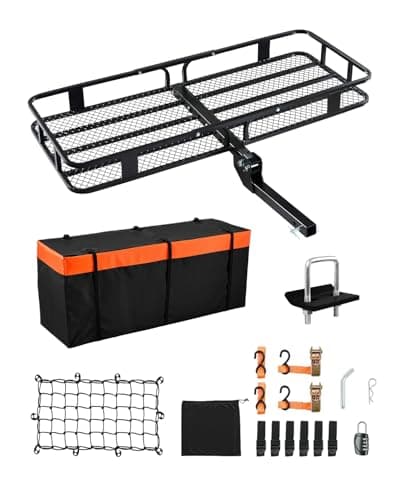 VEVOR 60x24x6 Folding Hitch Carrier - 500lb Capacity Cargo Basket & Waterproof Bag, Fits 2" Hitch Receiver for SUV, Truck, Pickup