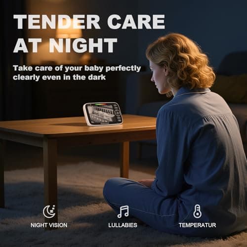 Baby Monitor with Camera and Audio – 720P Baby Camera No WiFi, 5 inch Screen,48 Hours Battery Life, Night Vision, Remote Pan& Tilt& Zoom，Two-Way Talk, Lullabies, Thermal Monitor, 1000ft Range 3