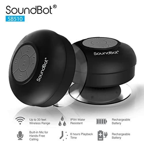 Soundbot® Waterproof Shower Speaker HD Water Resistant Bluetooth Handsfree Portable with Loud Clear Sounds 6+hrs of Playtime, Wireless Suction Cup Small Durable for Outdoors Travel Home SB510 (Black) 4