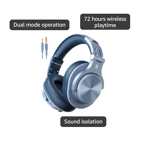 OneOdio A70 Bluetooth Over Ear Headphones, Wireless Headphones w/ 72H Playtime, Hi-Res, 3.5mm/6.35mm Wired Audio Jack for Studio Monitor & Mixing DJ Guitar AMP, Computer Laptop PC Tablet - Sky Blue 4