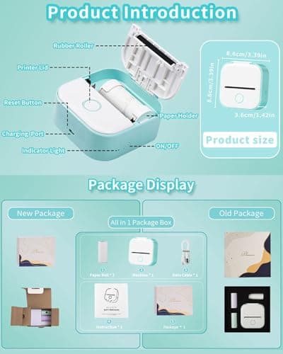 Memoking Sticker Printer - T02 Mini Printer Print Pods Portable Thermal Inkless Sticker Maker Machine Bluetooth Pocket Impresora Portátil Instant Print for Notes, Anatomical Diagrams, Journal,DIY,Gift 9