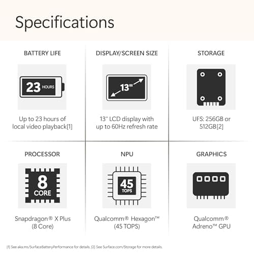 Microsoft Surface Laptop (2025), Windows 11 Copilot+ PC, 13" Touchscreen Display, Snapdragon X Plus (8 core), 16GB RAM, 512GB SSD Storage, Ocean 3