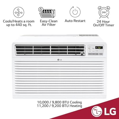 LG 9,800 BTU Through-the-Wall Air Conditioner, Cools 450 Sq.Ft. (18' x 25' Room Size), Electronic Control with Remote, 2 Cooling & Fan Speeds, 4-Way Air Deflection, Supplemental Heat, 230/208V 4