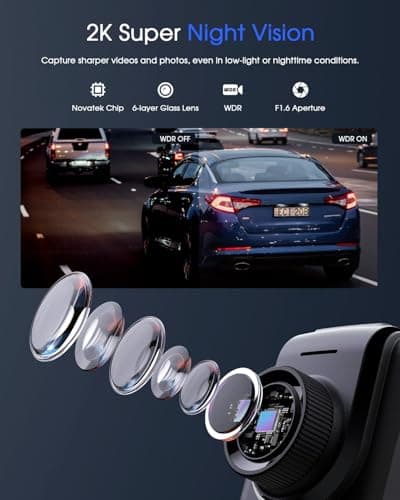 Dash Cam WiFi 2K, Car Camera with APP, External GPS, 1.5'' IPS Screen, Front Dash Camera for Cars, Mini Dashcams, WDR Night Vision, 24H Parking Monitor, Loop Recording, G-Sensor 5