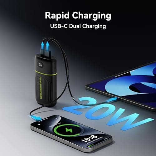 MARBERO Portable Charger 10000mAh Mini Power Bank USB C in&out Fast Charging Battery Pack Compact External Phone Powerbank Compatible with iPhone 16 15 14 13 12 Samsung S22 S21 Google AirPods iPad etc 3