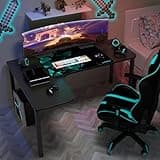 DESIGNA 60 Inch L Shaped Gaming Desk, Corner Computer Desk, Home Office Study Writing Desk, Larger Gaming Table Gamer Workstation with Large Mouse Pad, Space Saving, Easy to Assemble, Left Side Black 3