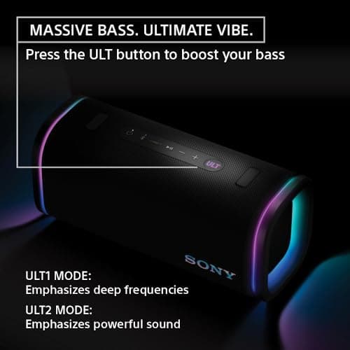 Sony ULT Field 5 Wireless Portable Bluetooth Speaker, IP67 Waterproof, Dustproof, and Rustproof with Enhanced Bass, 25 Hour Battery, 360° Party Light, and Shoulder Strap (SRSULT50B), Black 4