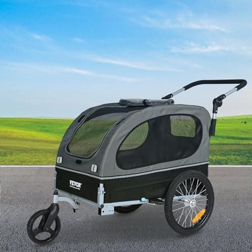VEVOR Dog Bike Trailer, Supports up to 88 lbs, 2-in-1 Pet Stroller Cart Bicycle Carrier, Easy Folding Cart Frame with Quick Release Wheels, Universal Bicycle Coupler, Reflectors, Flag, Black/Gray 8