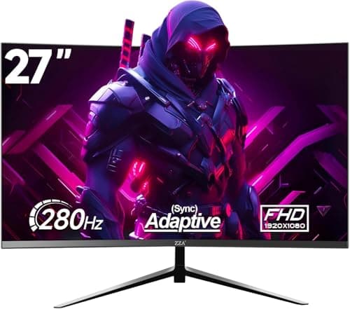 ZZA 27 Inch Gaming Monitor 280Hz 240Hz 1080p 1ms VRB Blue Light Shift Machine Black Curved 100% sRGB, Adaptive FreeSync,Display Port DP HDMI VESA Mounting Compliant 5