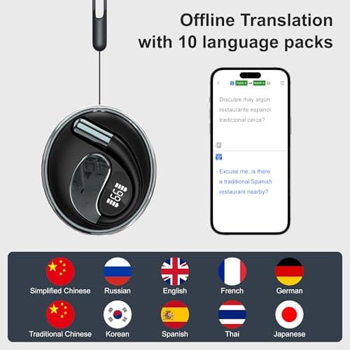 AI Translation Earbuds Real time-150 Language Translator Earbuds,Audifonos traductores inglés españo,3 in 1 Translating Device, Translate Ear Buds for Travel/Business/Meetings/Learning (Black) 5