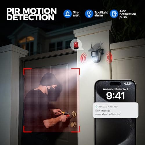 LITYMOL 2K Solar Cameras for Home Security, 360° View Security Cameras Wireless Outdoor, Color Night Vision, Siren Alarm, 2-Way Audio, AI Detection, SD/Cloud Storage, 2.4GHz WiFi 5