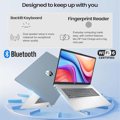 HP 17 Laptop PC, 17.3" HD+ Touchscreen, AMD Ryzen 5 7430U, 16GB RAM, 1TB PCIe SSD, Fingerprint Reader, Backlit KB, Webcam, HDMI, Wi-Fi 6, Win11 Home, Bundle with PCO Notebook Fold Radiator, Cooler 4