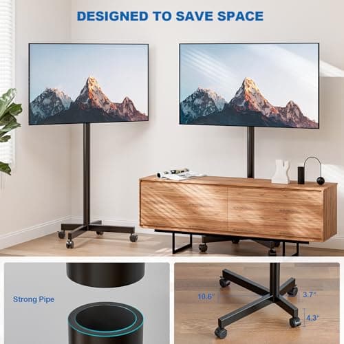HOLMAXD Mobile TV Cart Rolling TV Stand for 23-65 Inch LCD LED OLED 4K Smart TVs up to 110lbs, Height Adjustable Portable AV Cart with Wheels and Tilt Mount, Outdoor TV Stand Mount, Max VESA 400x400mm 4