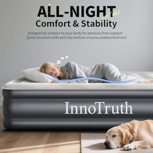 InnoTruth Air Mattress Queen with Built in Pump, Inflatable Mattress Blow up Mattress, Family Choice Award Winner, 18" Colchones Inflables Foldable Air Bed for Guest & Home, Ideal for Camping, 650lbs 2