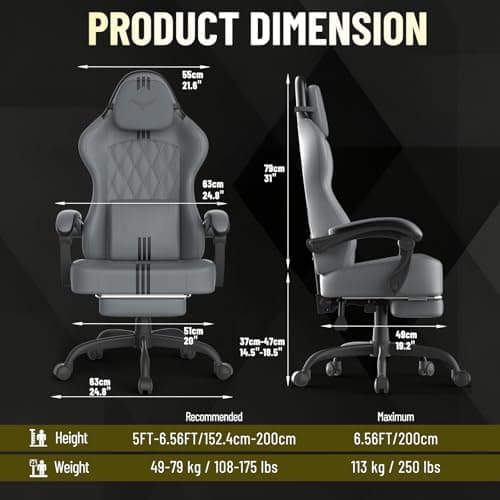 Soontrans PU Leather Gaming Chair with Pocket Spring Cushion, Wide 20" Seat, Ergonomic Computer Chair with Adjustable Headrest, Lumbar Pillow, Footrest & Reclining Backrest, Desk Chair for Adults 2