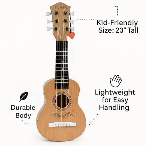 23" Acoustic Guitar, Kids 6 String Toy Guitar - Realistic Steel Strings - Beginner Practice First Musical Instrument for Children, Toddlers (Natural) 4