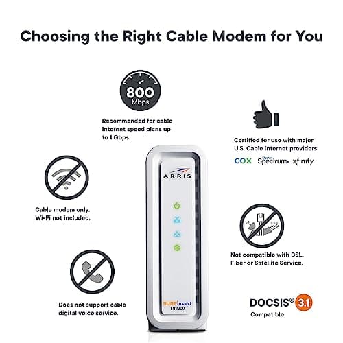 ARRIS SURFboard SB8200 DOCSIS 3.1 Cable Modem, Approved for Comcast Xfinity & APC UPS 1500VA Sine Wave UPS Battery Backup, BR1500MS2 Backup Battery Power Supply 3