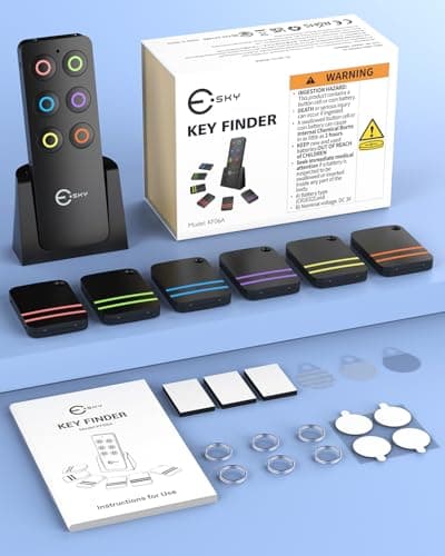 Esky Key Finder Locator with Sound, Stick-on TV Remote Control Finder, Item Locator Tags with 85dB Noise Sound 6 Receivers, Wallet Tracker Key Finders for Finding Keys, Remote Gift Idea 4
