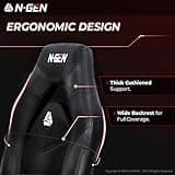 N-GEN Video Gaming Chair Ergonomic Computer Desk Office Chair with Lumbar Support Adjustable Height Swivel Wheels Flip-Up Arms PU Leather Home and Office (Black) 4