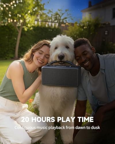 DINDIN Portable Bluetooth Speaker: 80W (Peak), 20H Playtime, Loud Wireless Wood Speakers with Bass, AUX and USB Input, Subwoofer, TWS Pairing, Vintage Speaker for Outdoor, Home, Office (Black) 5