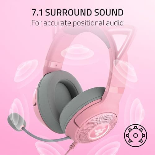 Razer Kraken Kitty V2 USB Wired Headset: Chroma RGB Kitty Ears - Stream Reactive Lighting - HyperClear Cardioid Mic - 40 mm Drivers - 7.1 Surround Sound - Comfortable Ear Cushions - Quartz Pink 3