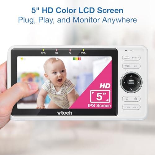 VTech 2-Cameras Smart WiFi Baby Monitor with 1080p FHD Camera and 5" HD IPS Screen, Free App with Motion Video, Sound/Motion Detection and Notifications, Split-Screen, Pan-Tilt-Zoom: VM901-2HD 3