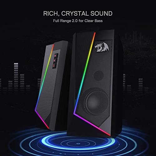 Redragon GS520 RGB Desktop Speakers, 2.0 Channel PC Computer Stereo Speaker with 6 Colorful LED Modes, Enhanced Sound and Easy-Access Volume Control, USB Powered w/ 3.5mm Cable 4