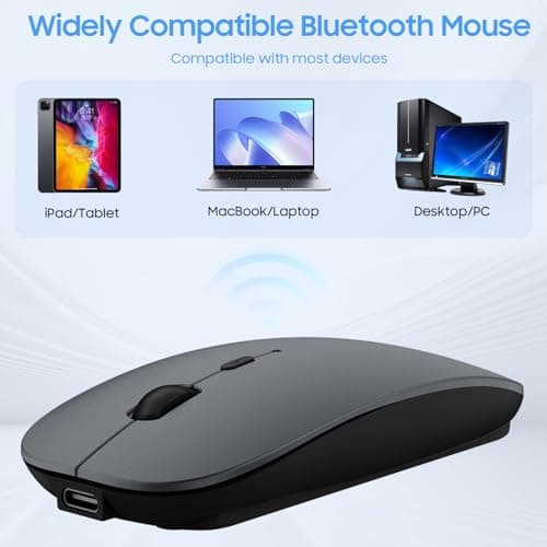 SUNGI Bluetooth Mouse,Wireless Slim Silent Mouse Jiggler Rechargable Mouse for iPad/MacBook/Tablet/PC/iPhone/Cellphone,Gray 5