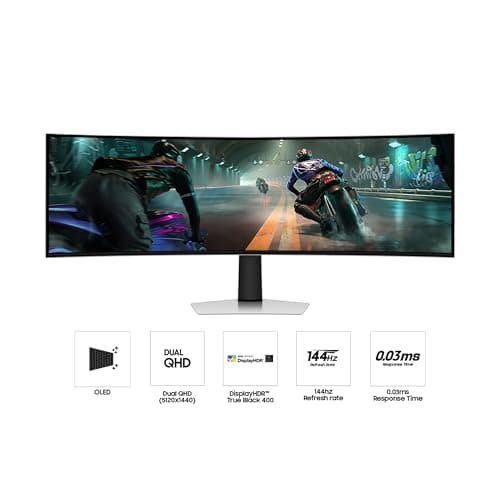 Samsung 49" Odyssey OLED G9 (G91SD) Dual QHD QD-OLED G-Sync Compatible Curved Gaming Monitor, 144Hz, 0.03ms, AMD FreeSync Premium Pro, Ergonomic Stand, 3 Year Warranty, LS49DG910SNXZA, 2024 2