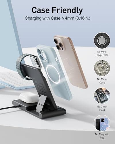 RYND 2025 Travel Portable Wireless Fast Charger for Apple & Android Charging Station,3 in 1 Charging for iPhone17 16 15 14 13 12,Apple Watch Series & Air pods 4 3 2 Pro,Samsung Galaxy 5