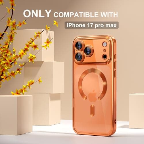 Misea Magnetic for iPhone 17 Pro Max Case Compatible with MagSafe [Never Yellowing] [Military Grade Drop Protection] Full Camera Lens Protector Plating Soft Clear Phone Case for Women, Cosmic Orange 2