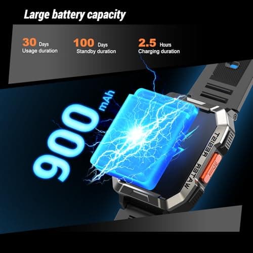 Military Smart Watch for Men (Answer/Make Calls), 2.01'' Smart Watch for Android and iPhone, Fitness Tracker with Flashlight/Compass/100 Days Battery/Heart Rate/Sleep/100+ Sport Modes(2 Straps) 3