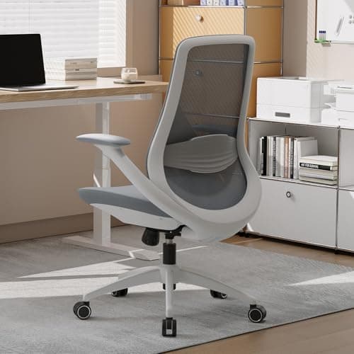 BERYTH Ergonomic Office Chair, High Back Mesh Desk Chair with Lumbar Support, 360° Swivel & Slide-Adjustable Arms, Tilt Lock and Recline, Breathable Task Chair for Home Office & Gaming (Grey) 4