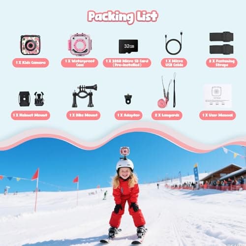 PROGRACE Kids Waterproof Camera - Birthday for 3-12 Year Old Girls 1080P HD Underwater Video Camera for Kids Pool Toys Toddler Digital Cameras with 32GB SD Card Pink 7