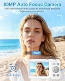 Hoorola Digital Camera, 5K Vlogging Camera for Photography, 80MP Dual Screen Point and Shoot Digital Camera with Auto Focus, 18X Zoom, Flash, 2 Batteries, 32GB Card for Teens and Adults (White) 3